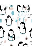 Sketchbook by dim ple: Penguin birthday party cover (8.5 x 11) inches 110 pages, Blank Unlined Paper for Sketching, Drawing, Whiting, Journaling & Doodling