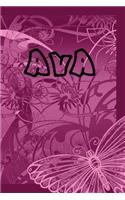 Ava: PINK KRINGEL BUTTERFLY JOURNAL LOG DOODLE SKETCH DRAWING NOTE BOOK NO LINES UNRULED 6" x 9" 186 PAGES BLANK