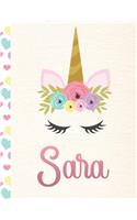 Sara: Personalized Unicorn Dot Grid Bullet Journal/Notebook For Girls With Pink Name - 8.5x11 110 Pages Dotted Journal Diary Paper