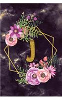 J: Personalized Dot Grid Bullet BUJO Notebook Journal Modern Floral Gold Initial Monogram Letter - Many Usage Handy Travel Size For Women Teens