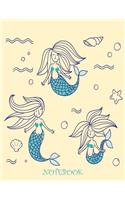 Notebook: Cute mermaids under the sea on cream cover and Lined pages, Extra large (8.5 x 11) inches, 110 pages, White paper