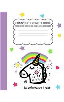 College Ruled Composition Notebook: Unicorn Cute Composition Notebook College Rule 7.5 X 9.25 100 Pages
