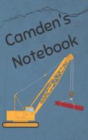 Camden's Notebook: Construction Equipment Crane Cover 6x9 100 Pages Personalized Journal Drawing Notebook