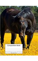 Composition Book 200 Sheets/400 Pages/7.44 X 9.69 In. Wide Ruled/ Horse and Yellow Flowers