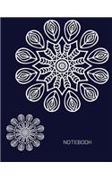Notebook: Big Mandala Flowers On Darkblue Cover Notebook Journal Diary, 110 Dashed lines pages, 8.5" x 11", Date on top(4 Mandala Notebook Cover4)