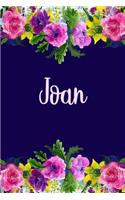 Joan: Personalized Name Pink Floral Design Matte Soft Cover Notebook Journal to Write In. 120 Blank Lined Pages