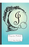 Composition Notebook: Personalized Monogram Initial J Notebook with Mermaid and Crystal Ball Cover.