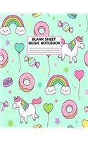 Blank Sheet Music Notebook: Cute Unicorn Matte Cover Design with 110 Pages White Paper Interior for Musician Students and Professionals Playing Piano, Ukelele, Mandolin and oth