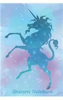 Unicorn Notebook: Pretty blue rearing Unicorn on watercolor background