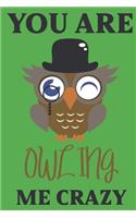 you are Owling me crazy.: Owl gifts for men, women, girls, Kids and Owl lovers: elegant blank Lined notebook/Journal to write in.