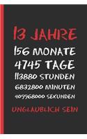 13 Jahre Unglaublich Sein: Originelles Und Lustiges Geburtstagsgeschenk. Tagebuch, Notizbuch, Notizen Oder Tagesplaner.