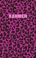 Karmen: Personalized Pink Leopard Print Notebook (Animal Skin Pattern). College Ruled (Lined) Journal for Notes, Diary, Journaling. Wild Cat Theme Design wi