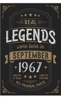 Real Legends were born in September 1967: Vintage Birthday Notebook - Great Individual Gift for Writing Notes, Scribble and Reminders lined 6x9 Inch 100 Pages