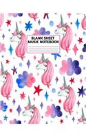 Blank Sheet Music Notebook: Cute Unicorn Matte Cover Design with 110 Pages White Paper Interior for Musician Students and Professionals Playing Piano, Ukelele, Mandolin and oth