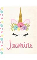 Jasmine: Personalized Unicorn Sketchbook For Girls With Pink Name - 8.5x11 110 Pages. Doodle, Sketch, Create!