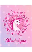 Madalynn: Unicorn Sheet Music Note Manuscript Notebook Paper - Magical Horse Personalized Letter M Initial Custom First Name Cover - Musician Composer Instrum