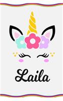 Laila: Personal Notebook Personal Diary Unicorn Notebook Personalized Journal Customized Journal Unicorn Lover Gift Personal Name Notebook