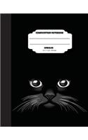 Composition notebook unruled 200 pages, 8.5 x 11 inch, Black peekaboo cat
