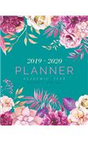Planner 2019-2020 Academic Year: 8x10 Weekly and Monthly Organizer from July 2019 to June 2020 Romantic Watercolor Flower Design Teal