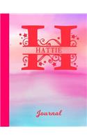 Hattie: Blank Journal - Personalized First Name & Letter Initial Personal Writing Diary Glossy Pink & Blue Watercolor Effect Cover Daily Journalism Entries 