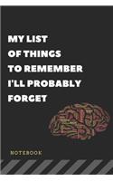 My list of things I'll probably Forget