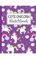 Cute Unicorn Sketchbook: Sketchbook for Kids and Girls: 110 Pages of 8.5"x11" Blank White Paper for Drawing, Doodling or Sketching and Activity Book for Kids to Learn: Artis