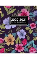 2020-2021 Two Year Weekly Planner: 8.5x11 Tropical Flowers Vintage Floral Pattern 2 Year Weekly Planner, Organizer, Journal, Notebook & To Do list Gift For Men, Women, Teen Girls, Boy