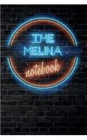 The MELINA Notebook: Vintage Blank Ruled Personalized & Custom Neon Sign Name Dotted Notebook Journal for Girls & Women. Wall Background. Funny Desk Accessories. Retro B