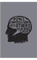 90% of My Conversations with Others Occur Inside My Head: Funny Shy Character Journal for Introverted Girl, Boy, Nerd, Antisocial People, Isolation & Reading Fans - 6x9 - 100 Blank Lined Pages