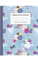 Composition Notebook: Succulent Flowers and Cute Dolphins Wide Ruled Lined Journal