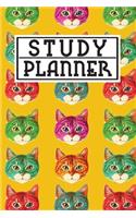 Study Planner: Cute Colorful Animal Cat Pattern in Yellow Cover Gift