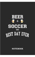 BEER + SOCCER = Best Day Ever Notebook: 6x9 inches - 110 ruled, lined pages - Greatest Alcohol Journal for the best notes, memories and drunk thoughts - Gift, Present Idea