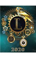 Weekly Planner Initial "L" Monogram 2020: Steampunk Teal Falcon and Clock Personalized 12-Month Large Print Letter-Sized Schedule Organizer by Week Cornell Notes Monthly Calendar Printed and(12 2020 Teal Bg Steampunk Monogram Falcon Watch)