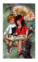 Boy and Girl Reading in a Hammock - Books & Readers Greeting Card