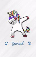 Samuel A5 Lined Notebook 110 Pages: Funny Blank Journal For Personalized Dabbing Unicorn Family First Name Middle Last. Unique Student Teacher Scrapbook/ Composition Great For Home Sch