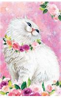 Journal Notebook For Cat Lovers Fluffy White Cat In Flowers: Blank Journal To Write In, Unlined For Journaling, Writing, Planning and Doodling, For Women, Men, Kids, 160 Pages, Easy To Carry Size