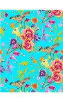 My Big Fat Journal Notebook Bird In Flowers Pattern On Blue