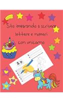 Sto imparando a scrivere lettere e numeri con unicorno