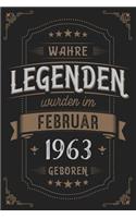 Wahre Legenden wurden im Februar 1963 geboren: Vintage Geburtstag Notizbuch - individuelles Geschenk für Notizen, Zeichnungen und Erinnerungen - liniert mit 100 Seiten