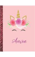 Aaron: Aaron Marble Size Unicorn SketchBook Personalized White Paper for Girls and Kids to Drawing and Sketching Doodle Taking Note Size 8.5 x 11