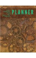 Rusty Steampunk Gears 2019 Weekly and Monthly Planner: Vintage Style Cover Weekly Pages and Monthly Calendars Format with Habit Tracker, Moon Phases, Monthly National Themes, Daily Holidays (both quirky 