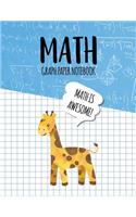 Math Graph Paper Notebook: Blank Graph Note Book Pages - Giraffe Blue Algebra(131 4x4 Graph Composition Notebook for Kids)