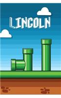 Lincoln: Vintage Video Game Personalized Name Notebook Journal Diary Sketchbook with 120 Lined Pages 6x9