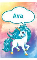 Ava: Personalized Unicorn Journal, Notebook Featuring 120 Lined Pages 6x9