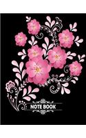 Notebook: Graphic Flowers On The Black Cover Notebook Journal Diary, 110 Lined pages, 8.5" x 11"(3 Graphic Flowers Notebook)