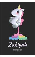 Zakiyah - Notebook: Blank Ruled Personalized & Customized Name Rainbow Farting Unicorn School Notebook Journal for Girls & Women. Funny Unicorn Desk Accessories for Kin