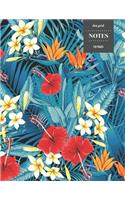Dot Grid Notes 110 Pages: Vintage Floral Premium Notebook for Professionals and Students, Teachers and Writers - Bright Red and Blue Tropical Floral Pattern
