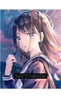 Sketchbook: Anime style cover, sketchbook for Drawing, Coloring, Sketching and Doodling manga, 8.5 x 11 110 pages