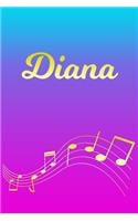 Diana: Sheet Music Note Manuscript Notebook Paper - Pink Blue Gold Personalized Letter D Initial Custom First Name Cover - Musician Composer Instrument Com