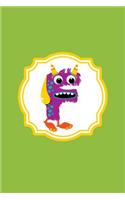 Monster Monogram Journal - Letter F: Shaggy Purple Colored Monster in Shape of a Letter F on Multi Color Background